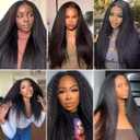#1B Natural Black Bundles Human Hair Yaki Straight Bundles Human Hair 12 14 16 Inch SeeGovie Unprocessed Brazilian Virgin Hair Natural Color Kinky Straight Bundle Human Hair Extensions 150 Gram