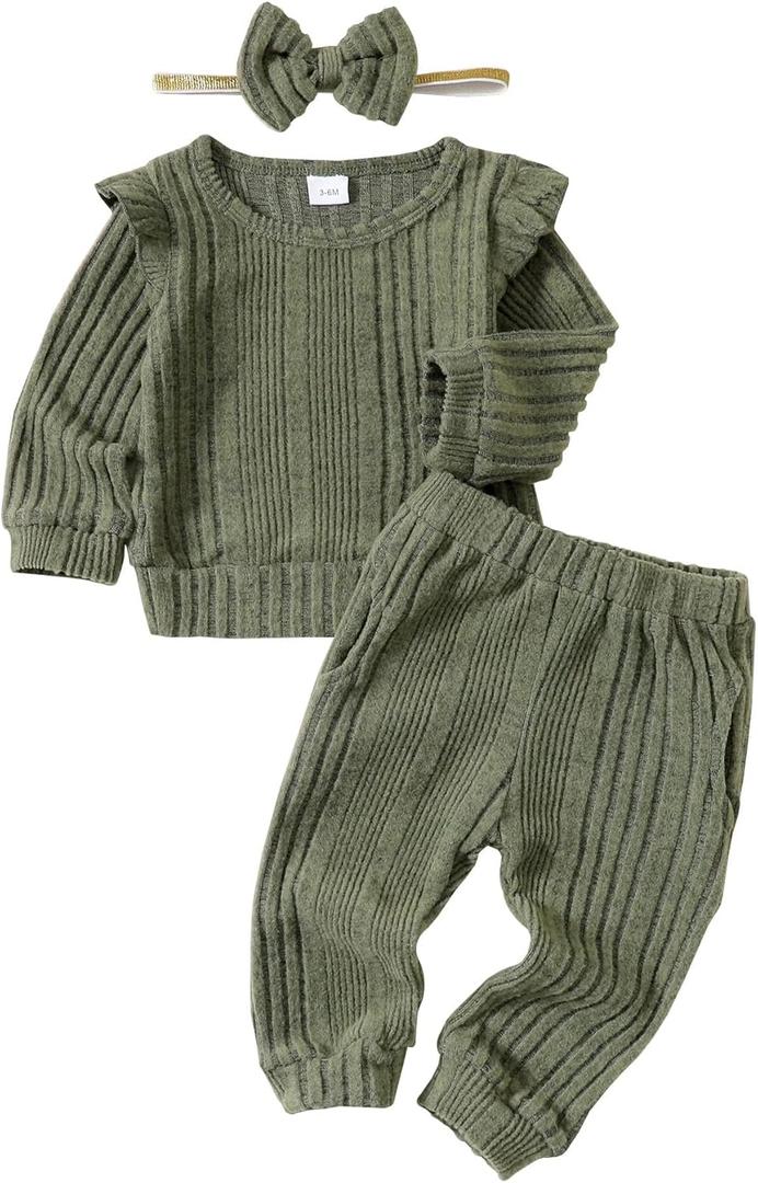 Mioglrie Toddler Baby Girl Clothes Fall Winter Sweatsuit Newborn Sweatshirt Sweat Pant Sets Outfits Infant Girls Clothing (18-24 Months, Green)