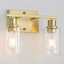 EMONG Gold Bathroom Light Fixtures, 2-Lights Brushed Brass Vanity Light with Clear Glass Shade, Modern Wall Sconces for Hallway, Farmhouse, Living Room