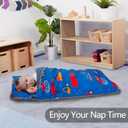 Primlect Thickened Toddler Nap Mat with Removable Pillow and Minky Blanket, Extra Large 55''x35'' Sleeping Bag, Washable, Roll up, Perfect for Daycare, Preschool, Kindergarten, Boys and Girls Blue Car