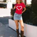 HERLOLLYCHIPS Women Cute Heart Graphic Crewneck Short Sleeve Regular Fit Casual Tee T-Shirts Tshirt Tops (Large, B Red)