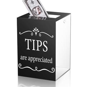 Vesici Acrylic Tips Jar for Restaurant 6 x 6 x 8.6 Inch Donation Suggestion Box Donation Tip Buckets Collection Money Storage Container Raffle Cash Box for Bartender Bars Musicians, Black