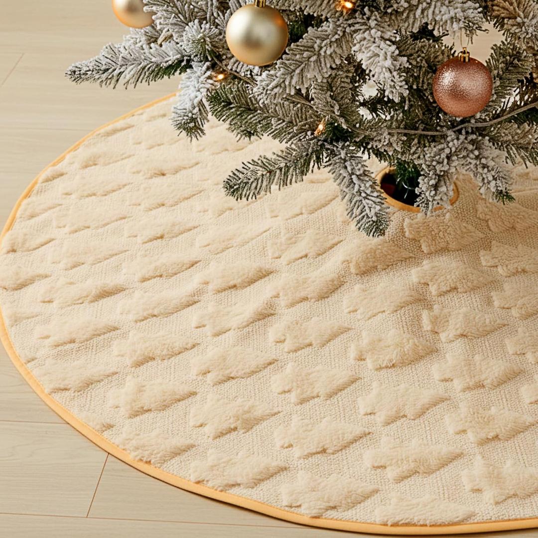 Halloscume Christmas Tree Skirt 31 Inches Fur 3D Jacquard Plush Christmas Tree Skirt Vintage Holiday Decoration Mat for Home Party Holiday Indoor Outdoor Decoration