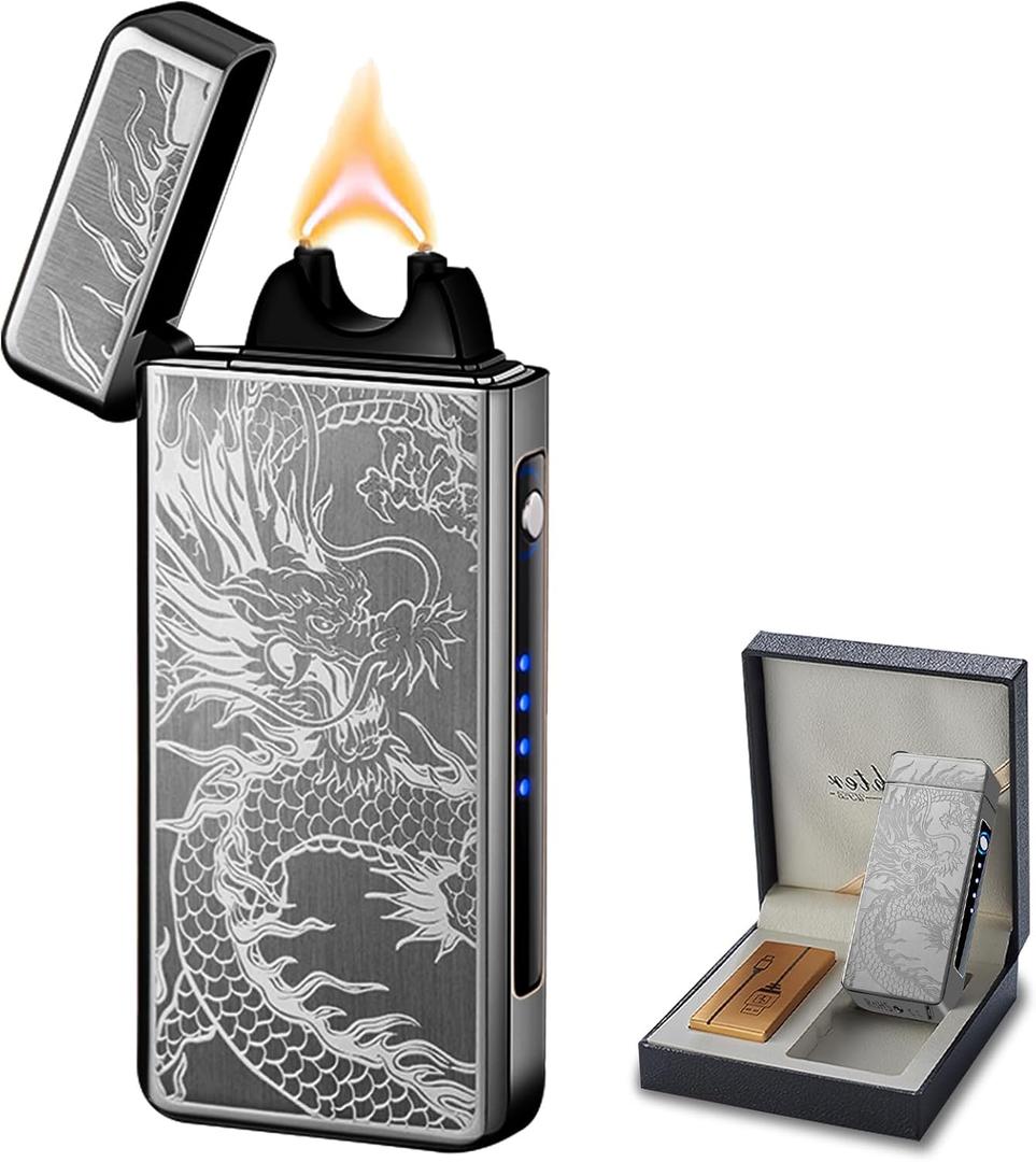 Electric Lighter Cool Rechargeable USB Dragon Lighter with Arc Plasma Windproof High Power LED Battery Indicator for Candles, Fireworks, Incense (Black Dragon)