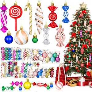 96 Pcs Christmas Tree Ornaments Candy Ball Ornaments Bulk Colorful and White Hanging Glitter Candy Cane Decorations Christmas Tree Peppermint Swirl Lollipop Decorations for Xmas Party Family Decor