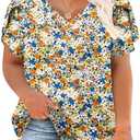 DOLNINE Womens Plus-Size Tops Petal Short Sleeve Shirts Summer Casual V Neck Loose Tee Size XL