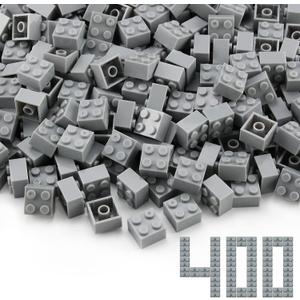 2x2 Bricks Light Gray Medium Stone Grey 400 Pieces Parts Building Creative Play Blocks Set Accessories Compatible with 3003 Major Brands Toys