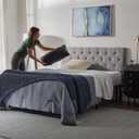 Lucid Mid-Rise Upholstered Headboard - Diamond Tufted - Padded Polyester - Adjustable Height from 34 to 46 - Easy Assembly - Bed Frame or Wall Mount - Sturdy - Stone - Full / Full XL Size