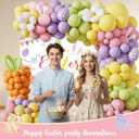 Easter Party Decorations Kit, Happy Easter Bunny Party Supplies for Home Indoor Decor, Spring Balloon Garland Banner, Cake Cupcake Toppers, Backdrop Tablecloth for Easter Garden Party Decorations Set