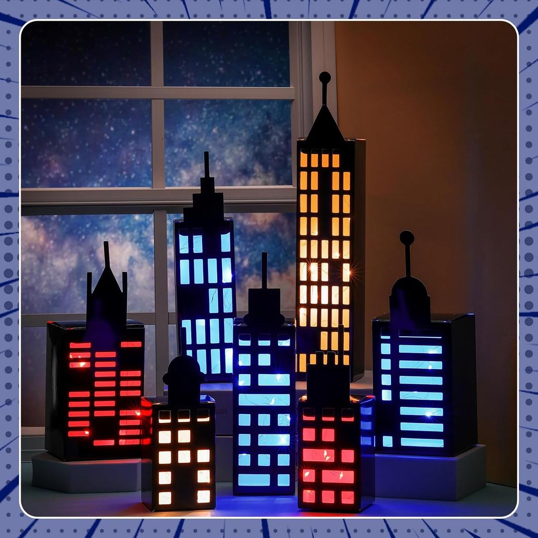 15 Pcs Hero Party Favor Boxes Skyscraper 3D City Box Skyline Buildings Heroes Candy Goodies Boxes Hero Theme Centerpiece Decorations Birthday Party Supplies(Colorful)