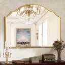 Scalloped Gold Wall Mirror, 36x26 Inch Arched Mirror Decorative, Elegant Mirror Wall Decor for Entryway, Bathroom Vanity, Hallway, Fireplace