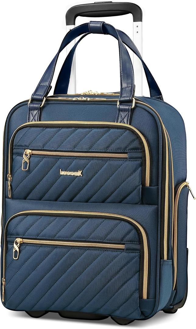 LUGGEX Underseat Carry On Luggage with Wheels, Stylish Lightweight Under Seat Luggage, Soft Sided Personal Item Suitcase for Short Trip (Blue, 16 Inch) LUGGEX Underseat Carry On Luggage with Wheels, Stylish Lightweight Under Seat Luggage, Soft Sided Personal Item Suitcase for Short Trip (Blue, 16 Inch)