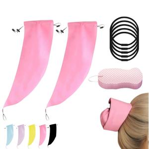 Waterproof Hair Sleeve for Long Hair & Crown Washing Shower Cap with Hair Tie and Bath Sponge - Adjustable Ponytail Design, 5 Colors, Single or 2-Pack, Quick Root Refresh (pink*2 pcs)