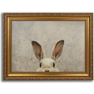 Vintage Gold Framed Easter Bunny Wall Art - Rustic Neutral Rabbit Canvas Prints, Framed Cottagecore Picture Wall Decor for Kids Room, Living Room, Bedroom, Easter Dcor-9x11 inch