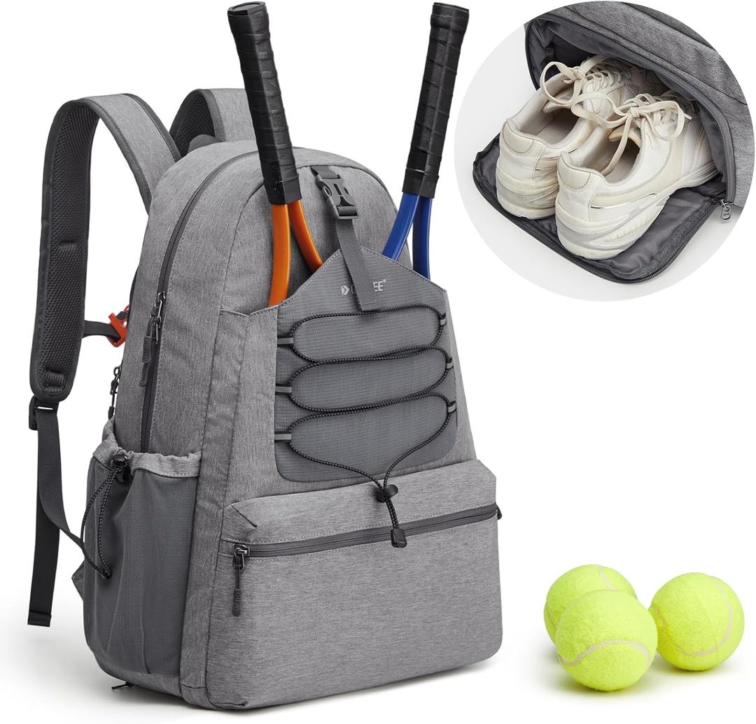 G4Free Tennis Bag, Tennis Backpack for Women Men, Large Pickleball Bag, Holds 4 Rackets with Shoe (Grey)