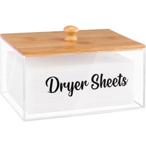 VOTLEVT Acrylic Dryer Sheet Holder with Bamboo Lid,Laundry Dryer Sheet Container and Dispenser for Laundry Room, Fabric Sheet Holder Laundry Organizer