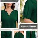 Womens Puff Short Sleeve Tops Summer V Neck Ruffle Collar T Shirt Business Casual Blouse Loose Casual Tshirts (Green, L)