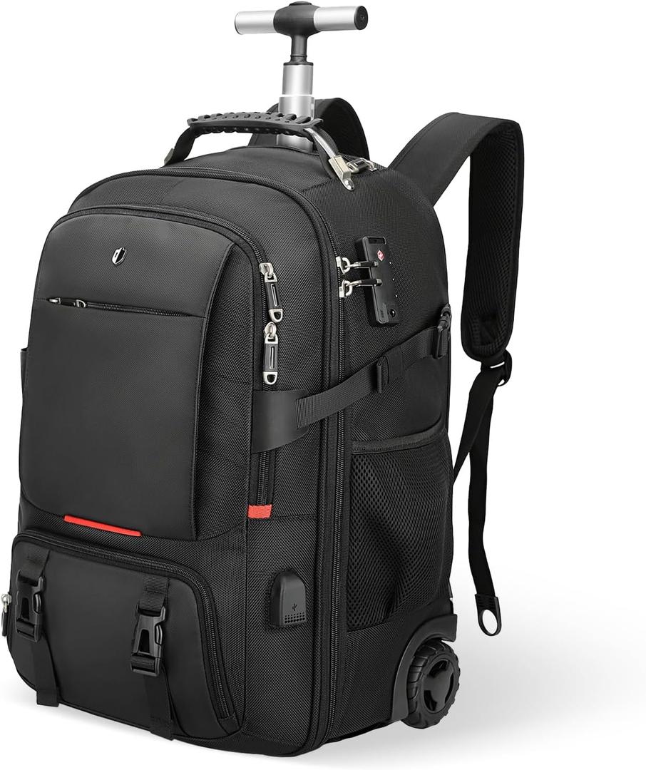 Vacuum Rolling Backpack,50L Roller Travel Laptop Backpack with Anti-Theft,rolling backpack for travel,Water-Resistant Carry-On Luggage,Business and Commuting (C)