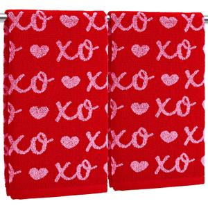 2 pcs Whaline Valentine's Day Hand Towels Cotton Bathroom Towel Red Pink Heart Decorative Absorbent Bath Towel for Kitchen Dish Drying Cleaning Cooking Wedding, 29.5 x 13.4 Inch