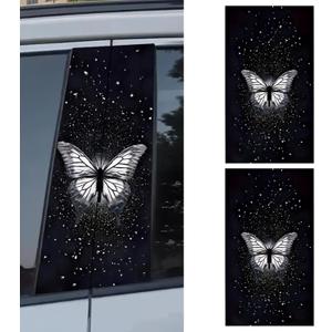 2 PCS B Pillar Sticker Decal, Starry Sky Butterfly Car Middle Pillar Sticker, Vinyl Waterproof Self-Adhesive Decal, Scratch Cover for Vehicle Exterior, Glass, Metal (Multicolored)