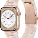 V-MORO Lightweight Resin Bands Compatible with Apple Watch Series 10/9/8/7 Band Rose Gold Stainless Steel Buckle Fashion Cute Strap for iwatch Series SE/6/5/4/3/2/1(Pink Tan,38mm/40mm/41mm/42mm)