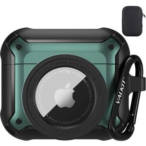 Valkit for Airpods 3 Case Cover, 2 in 1 Rugged Protective Airpods 3rd Generation Case for Men Women with Keychain Shockproof Skin for Airpods 3 Gen, Black/Green