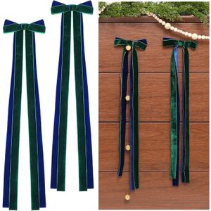 2 x 6 Pcs 24 Inches Large Dark Green Velvet Christmas Bows Door Garland Decor Holiday for Christmas Swag Ornaments Staircase Wreath Rustic Vintage Decoration Outdoor