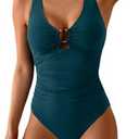B2prity One Piece Swimsuit for Women Tummy Control Slimming Bathing Suit Deep V Neck Ruched Swim Suit Push Up Swimwear (Large, Peacock Green)
