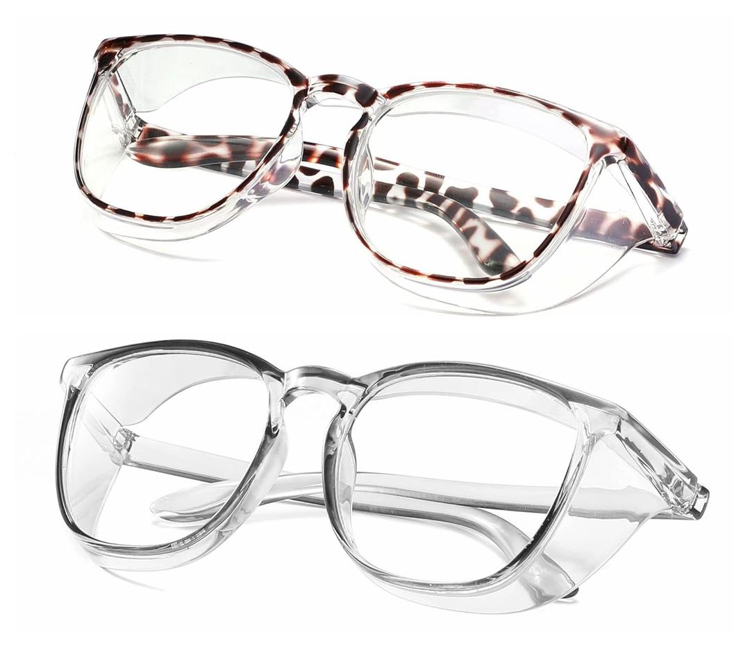 Alsenor Safety Glasses Anti Fog Goggles Protective Eyewear Blue Light Blocking Anti Dust UV Protection Glasses For Men Women (2 Pack(new-leopard+grey))