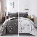 WONGS BEDDING Floral Cmomforter Set Queen,7 Pieces Bed in a Bag Comforter Reversible Flower Plum Bedding Set Queen Size（1 Comforter,2 Pillowcase,2 Pillow Shams,1 Flat Sheet,1 Fitted Sheet） 