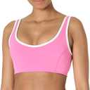 Amazon Essentials Womens Active FormFlex Buttery Soft Light Support V-Neck Sports Bra with Contrast Trim (Large, Flamingo Pink/White)