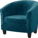 MIFXIN 2 Piece Velvet Tub Chair Covers with Cushion Cover Stretch Removable Tub Chair Slipcovers Armchair Sofa Couch Furniture Protector for Living Room Club Bar Counter (Peacock Blue)