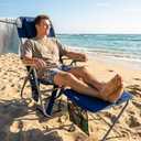 16" Tall Backpack Beach Tanning Chair with Camping Stool for Adults, Heavy Duty 5-Position Folding Beach Chair with Face Hole 265LBS Navy