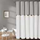 Farmhouse Shower Curtain Linen Button Woven Fabric Country Rustic Western, Grey & Cream 72" W x 72" L