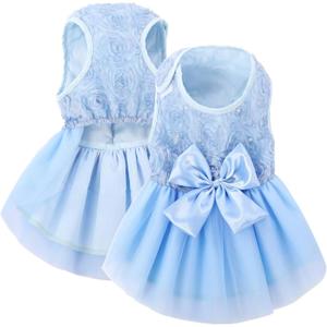 ASENKU Dog Dress Pet Wedding Dress Princess Lace Puppy Birthday Party Outfit Formal Apparel Girl for Medium Dogs Cats (Medium, Blue)