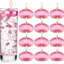 Nuanchu 12 Pieces 1. 65 Inch Floating Candles for Wedding Centerpiece, Small Unscented Floating Round Tealights Metallic Smooth Wax Disc Candles for Graduation Dinner Home Decor(Pink)