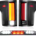 LED Tail Light Assembly + 3rd Third Brake Cargo Lamp Fit for 2015-2020 Ford F-150 F150 [Only Fit Incandescent Type] Rear Taillight, High Mount Stop Light, Black Housing Clear Lens, 3 Pcs