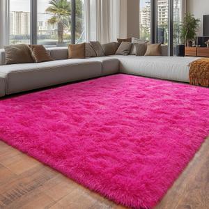 Fluffy Rugs for Living Room, Soft Shaggy for Bedrooms, Hot Pink Area Rug for Bedroom, Cozy Fuzzy Carpet for Kids, Perfect Indoor Decor for Boys and Girls 5x7 Feet
