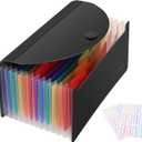Uquelic Stand Receipt Organizer Folder - 13 Pockets Expanding Coupons Storage/Rainbow Large Capacity Bill Organizer for Desk with Label, in Case I Go Missing Binder Organizer (Black)