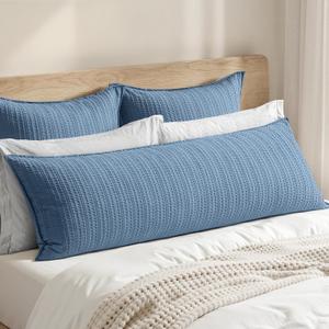 100% Cotton Waffle Weave Body Pillowcase, 1 Pack 20x54 Decorative Body Pillow Cover for Bed Couch Sofa, Neutral Coastal Long Cushion Sham Modern Farmhouse Home Decor, Blue