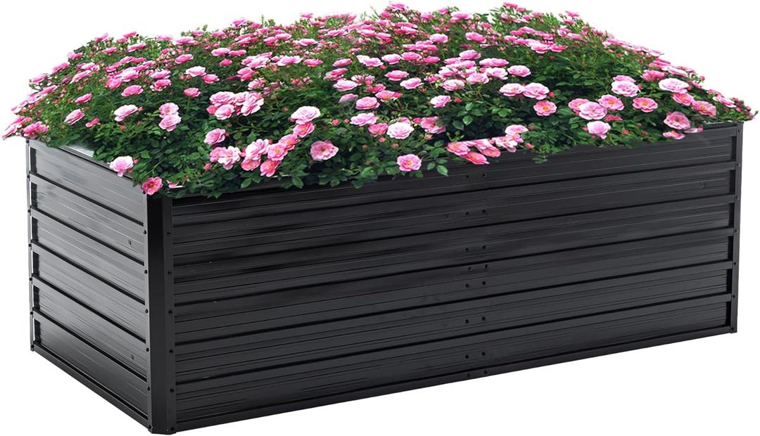 Galvanized Raised Garden Bed 6x3x2ft Outdoor Planter Box Galvanized Steel Garden Bed Kit for Vegetables, Flowers, Herbs and Succulents Black