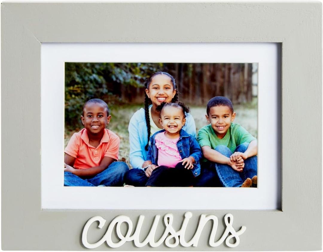 Juvale 4x6 and 5x7 Cousins Picture Frame, Cousins Word Attachment, White Beveled Mat (9x0.5x7.1 In, Gray)