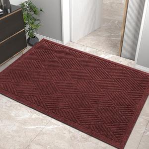 Sturdy Front Door Mat, Absorbent Muddy Dirt Resist Welcome Door Mats Outdoor Indoor, Stain and Fade Resistant, Non-Slip Rubber Backing Low Profile Doormat for Entryway, 3624, Red