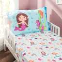 Everyday Kids Toddler Fitted Sheet and Pillowcase Set -Undersea Mermaids Adventure- Soft Breathable Microfiber Toddler Sheet Set