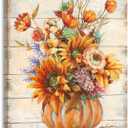 Yidepot Sunflower Kitchen Pictures Wall Decor: Vintage Inspirational Wooden Background Sun floral Vase Print for Girls' Bedroom Yellow Blooming Flowers Framed Ready to Hang (16"x24"x1 Panel)