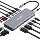 USB C Laptop Docking Station, 14 in 1 Type C Hub Multiport Adapter Dongle with 3 Monitors, Dual HDMI, VGA, PD, Ethernet, SD/TF, USB C/A Ports, Mic/Audio, Compatible for Dell/Surface/HP/Lenovo Laptops