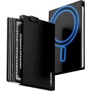 LORZOR Slim Magnetic Wallet for Men: Card Holder for iPhone Compatible with MagSafe - Pop Up Wallet Minimalist with RFID Blocking for 5 Credit Cards, Magnet Sticker&Gift Box Included (Black)