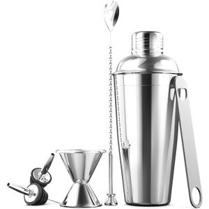 FineDine 7-Piece Cocktail Shaker Set - Bar Tools - Stainless Steel Bartender Kit, with All Bar Accessories, Cocktail Strainer, Double Jigger, Bar Spoon, Bottle Opener, Pour Spouts
