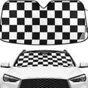 Black White Checkered Windshield Sunshade Car Sun Shade Blocks UV Rays Visor Protector Accordion Folding Sun Reflector Auto Sunshade for Truck SUV