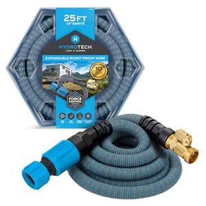 HydroTech 5/8" 25 ft Expandable Garden Hose - Flexible, Lightweight, Durable and Burst-Proof Hose with Reinforced Latex Core and Solid Brass Fittings - Great for Lawn Care, Garden, and Car Washing